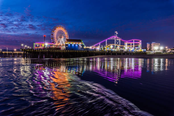 Santa Monica Pier lights at night